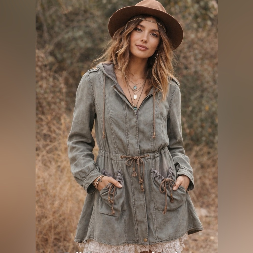 Free People Green Full Sweep Anorack Jacket Size Small